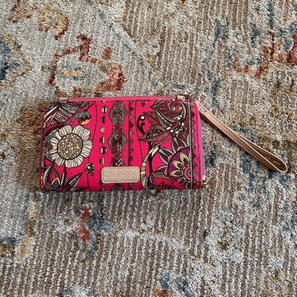 Sakroots Pink and Brown Floral Wristlet - Picture 2 of 8